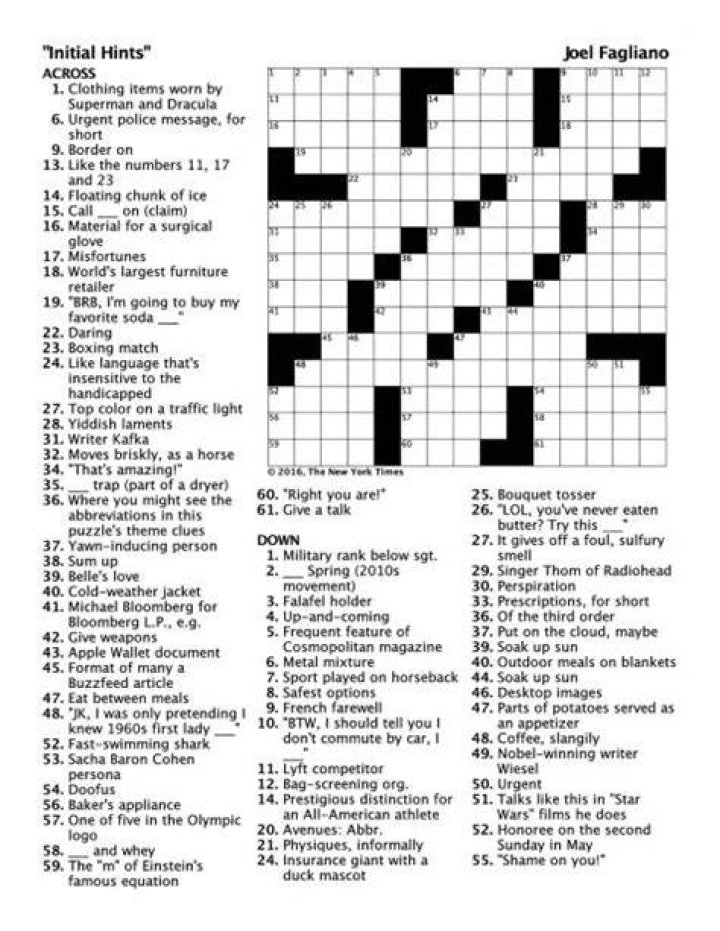 Crossword Challenge “Initial Hints” Pomona College Pomona College