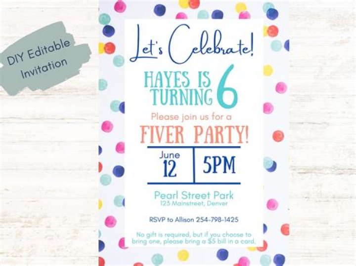 Fiver Party Invitation DIY Editable Digital Template Only Etsy