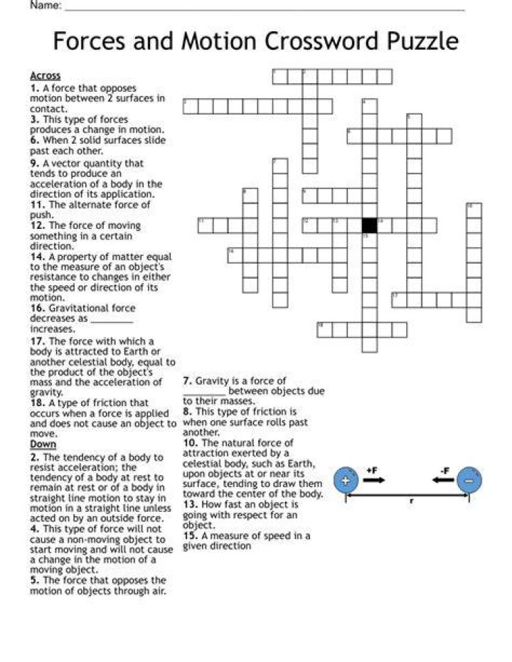 Forces and Motion Crossword Puzzle answer key