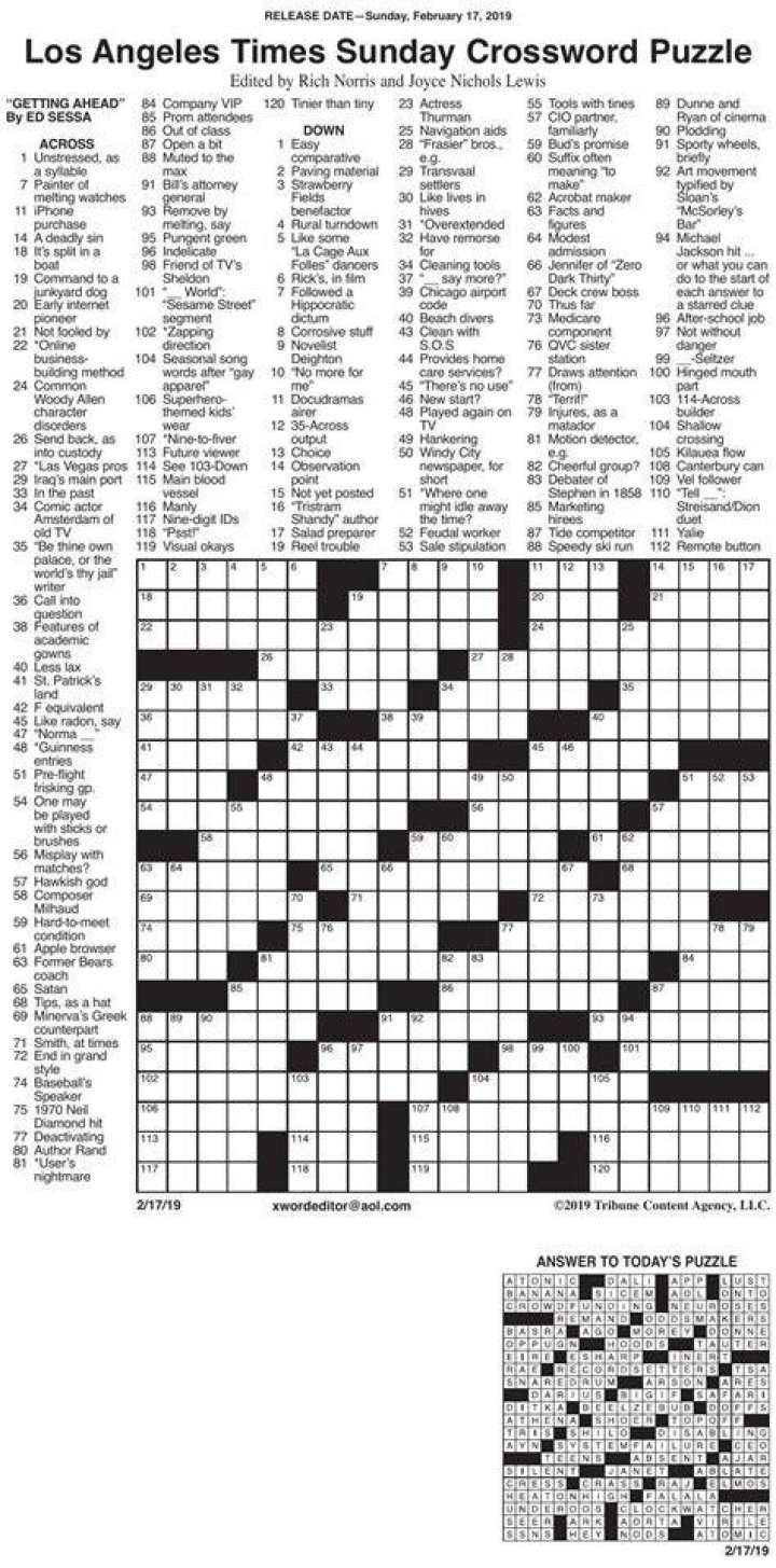 Free Printable La Times Crossword Puzzles