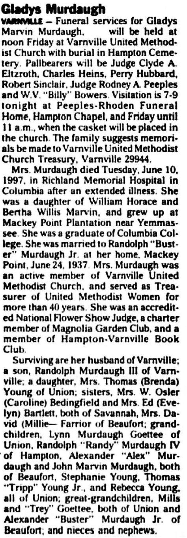 Gladys Marvin Murdaugh (19161997) Find a Grave Memorial