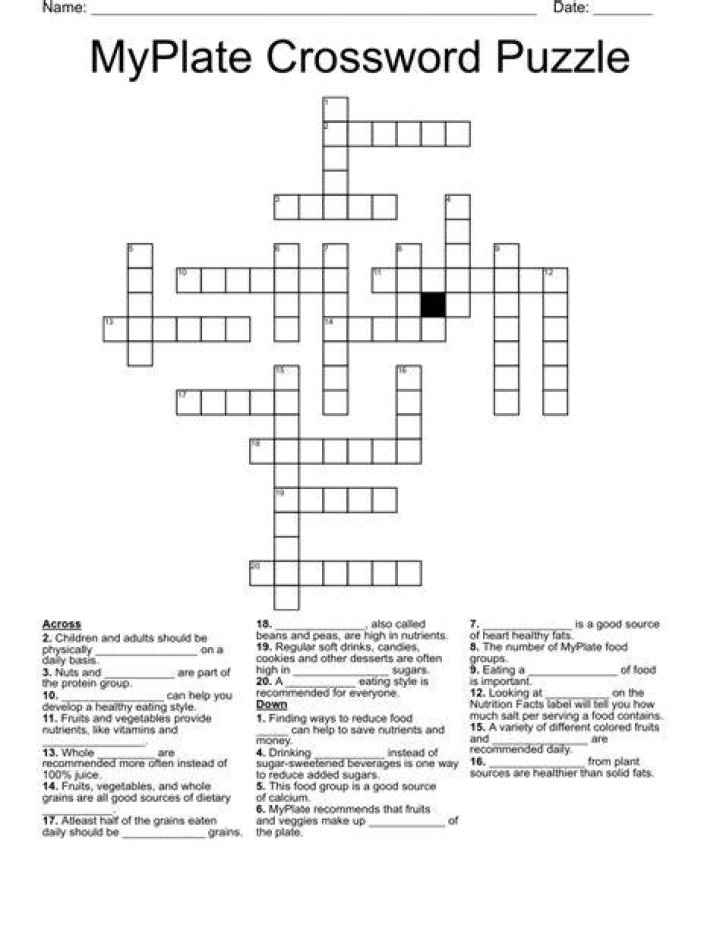 MyPlate Crossword WordMint