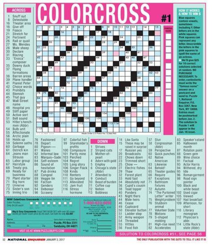 National Enquirer Crossword Puzzles Printable Printable Crossword