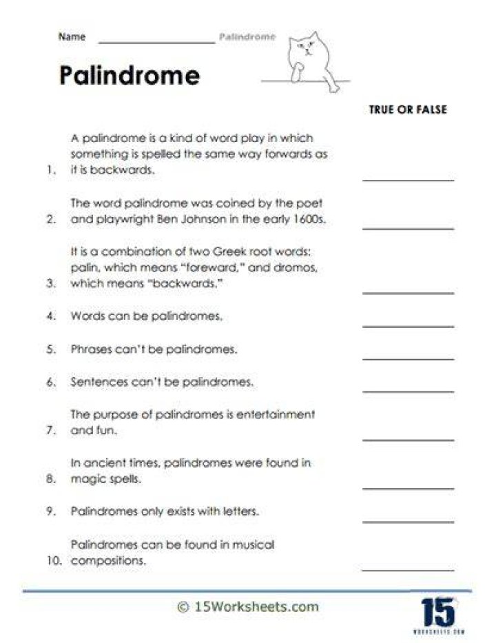 Palindromes Printable Worksheets Printable worksheets, Teaching