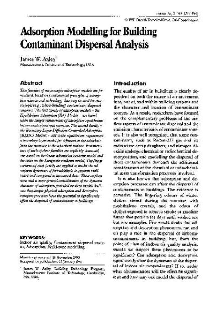 (PDF) Adsorption modelling for building contaminant dispersal analysis