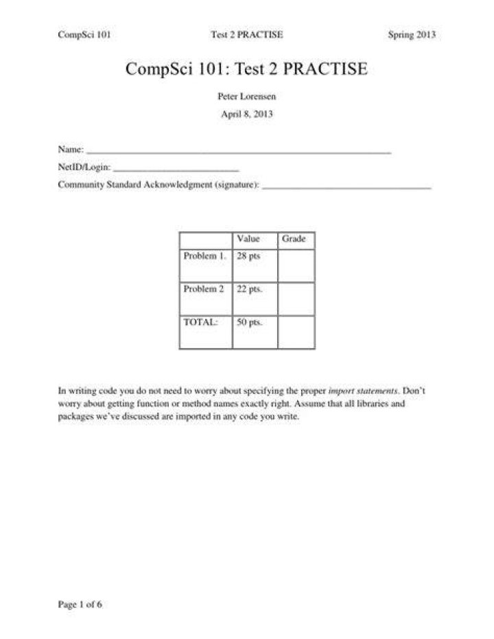 (PDF) Test 1 Compsci 201 Duke University€¦ · Name NetID/Login