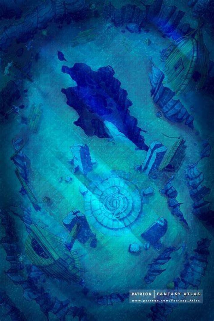 The Kraken Lair Battle map in underwater temple (flattened